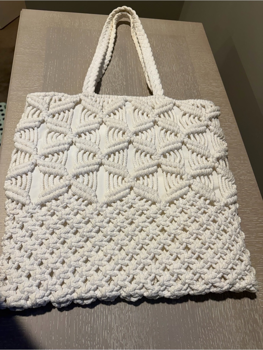 White Macramé Crochet Tote Bag